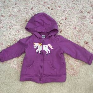 Carter's Baby Girl Purple Unicorn Zip Up Hoodie - Size 6 Months